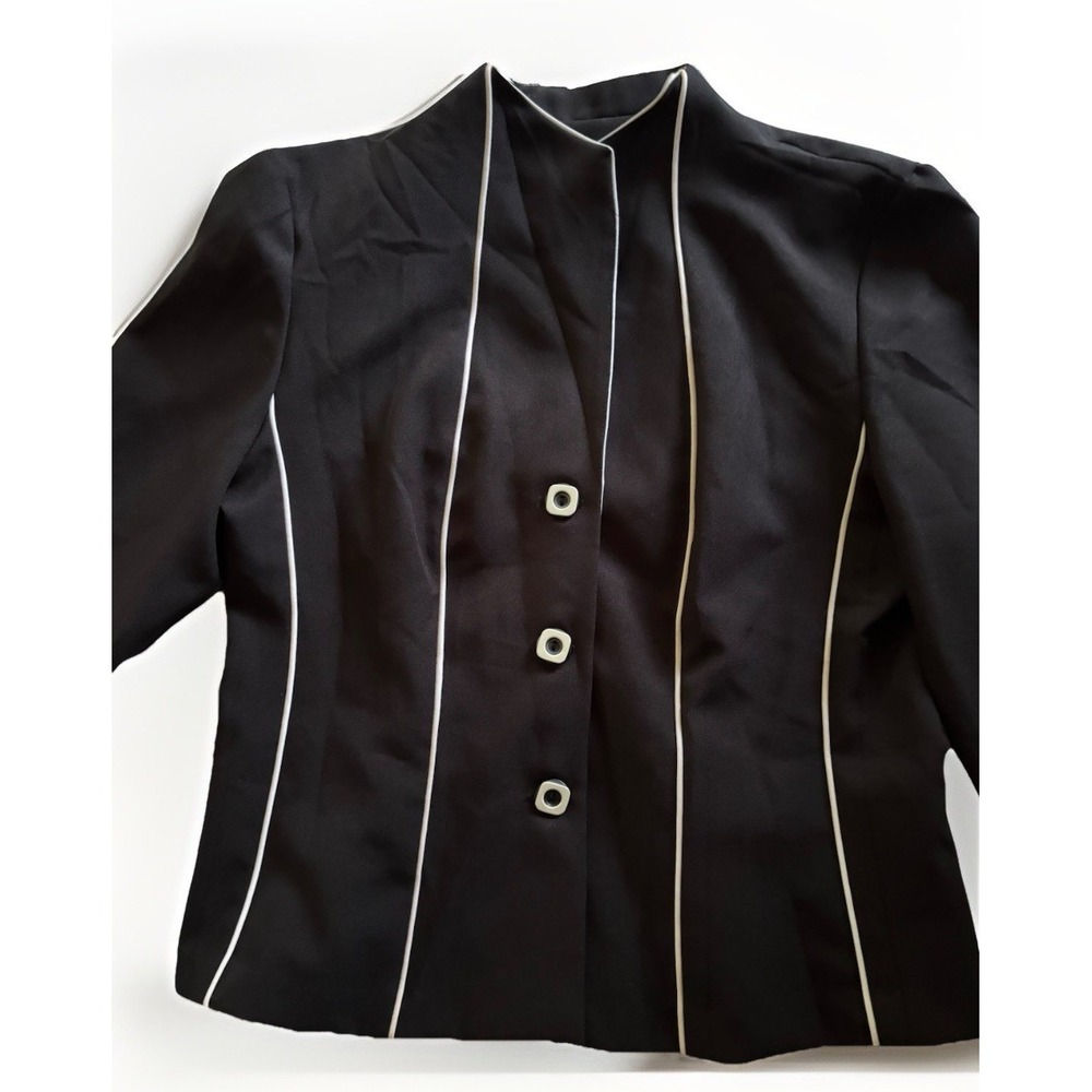 Vintage Spago Collection Womens Blazer 10/12 Black‎ White Buttons 80s Structured